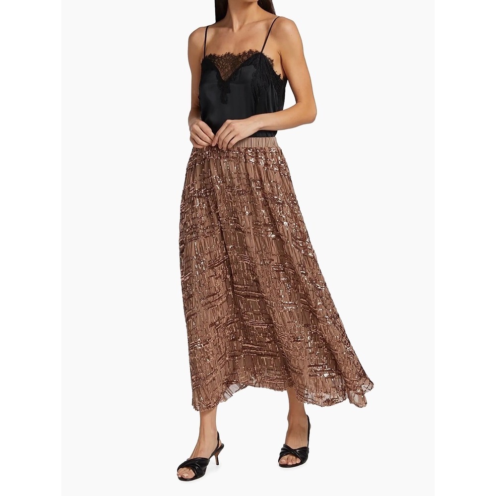 En Saison | Romi Sequin Pleated Maxi Skirt | Elastic Waist‎ Crosshatch Pattern